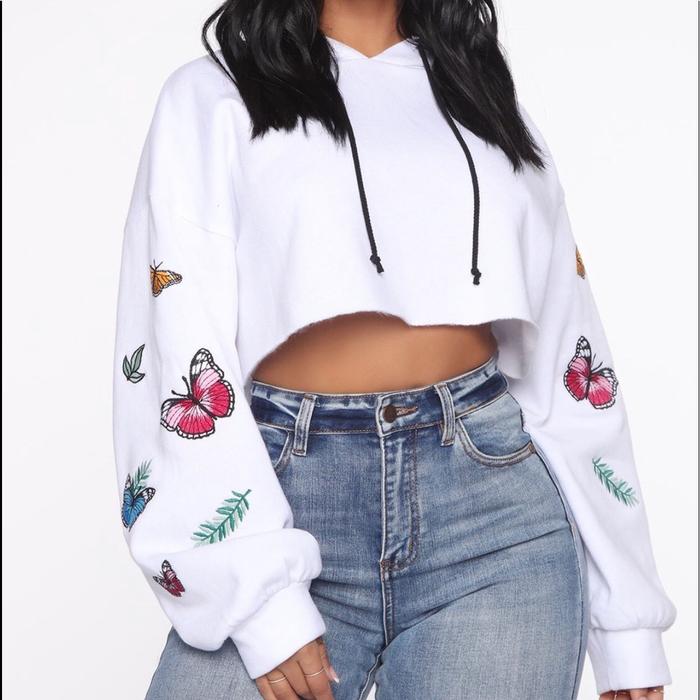 Fashion Nova Cropped White Hoodie